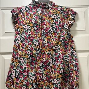 Floral Ruffle Sleeve Blouse - Pink, Yellow, Black